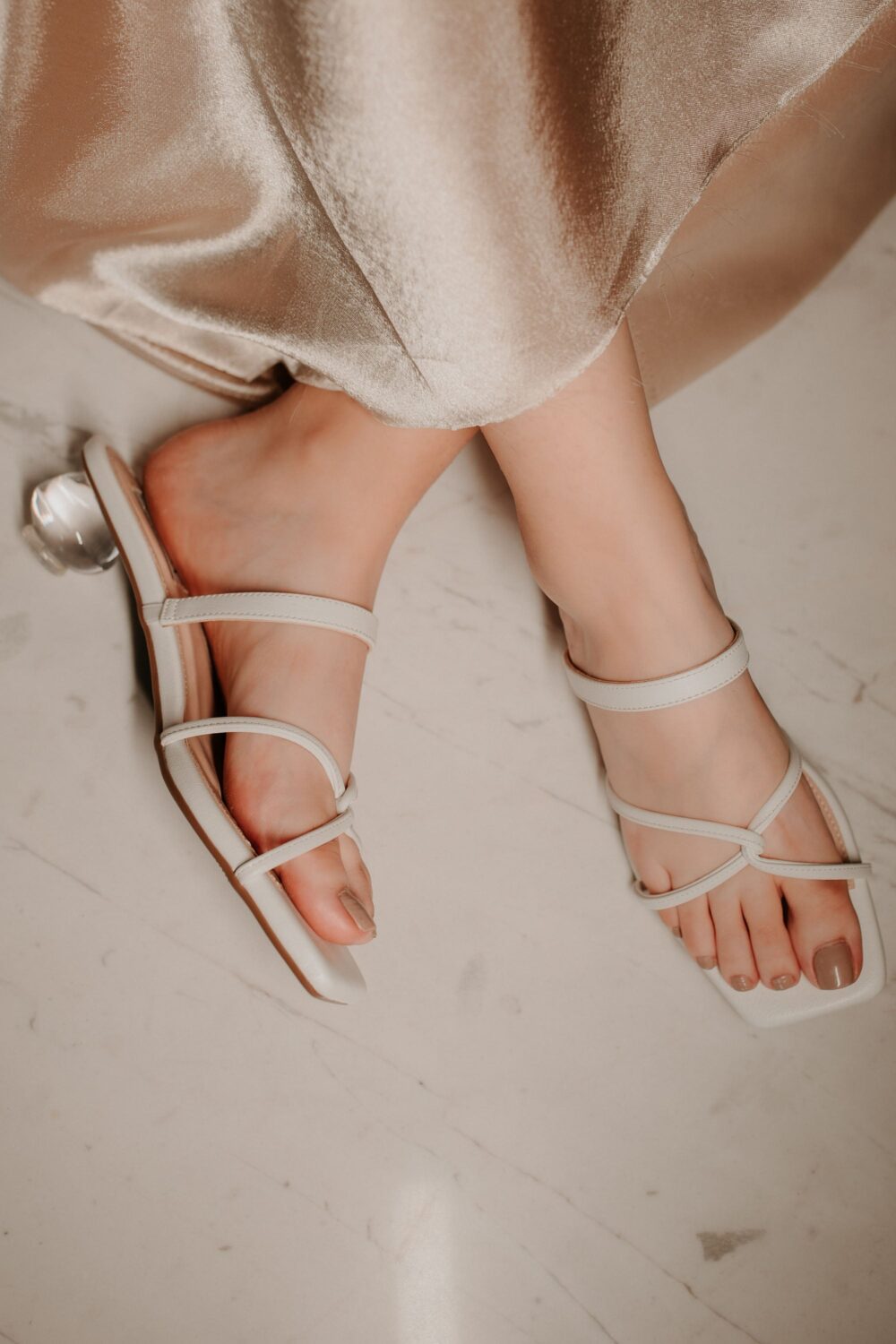 Deitu 109 by Anama - White Kitten Heel Sandals with Strappy Design